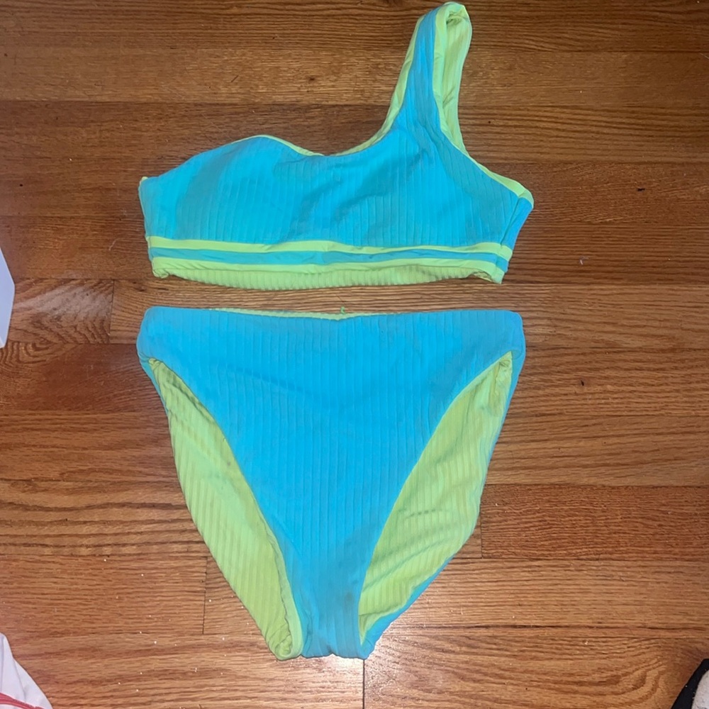 reversable lime and teal off the shoulder bikini